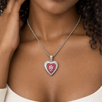 Pink Floral Cameo Heart Photo Locket - on model