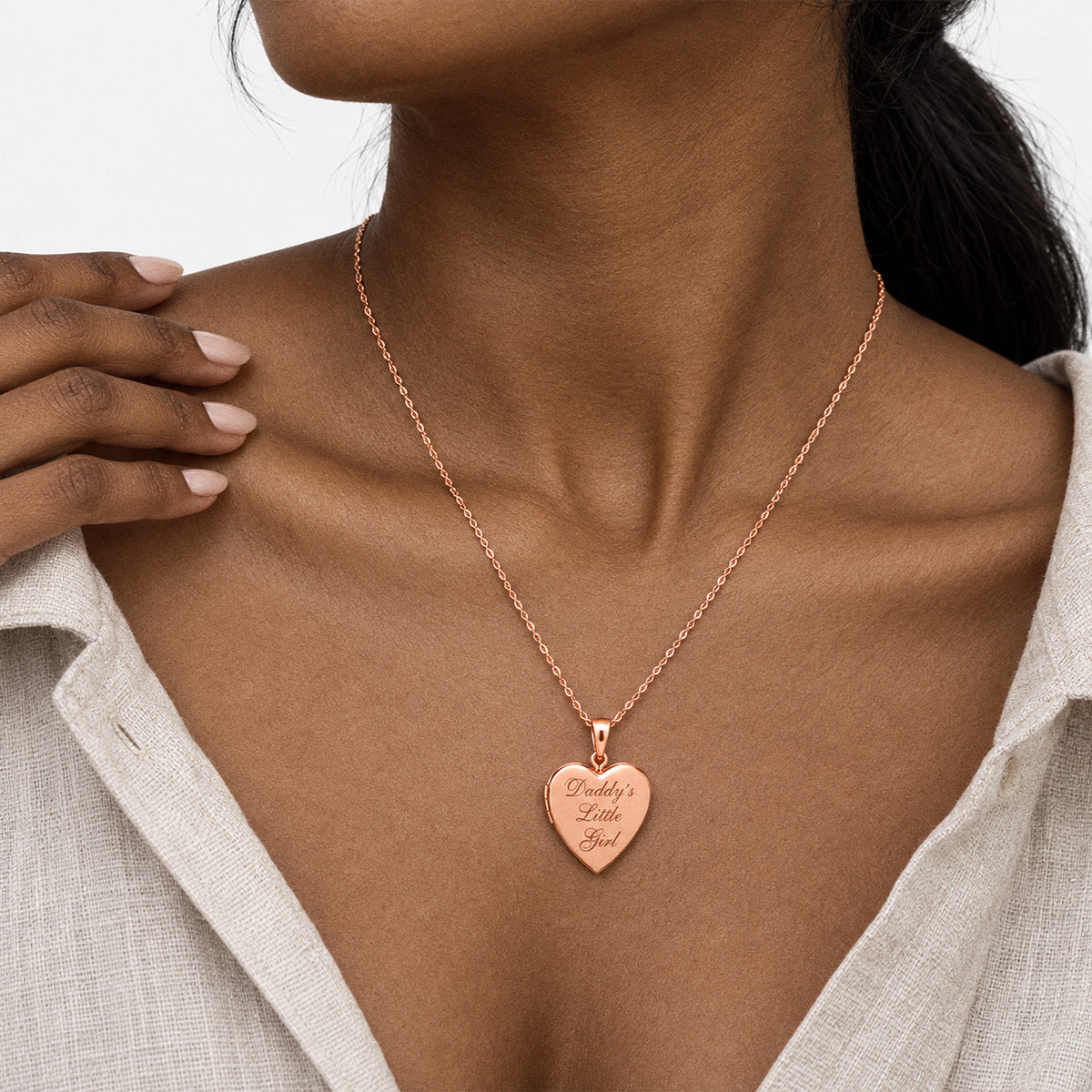 Rose Gold Plated "Daddy's Little Girl" Heart Photo Locket - on model