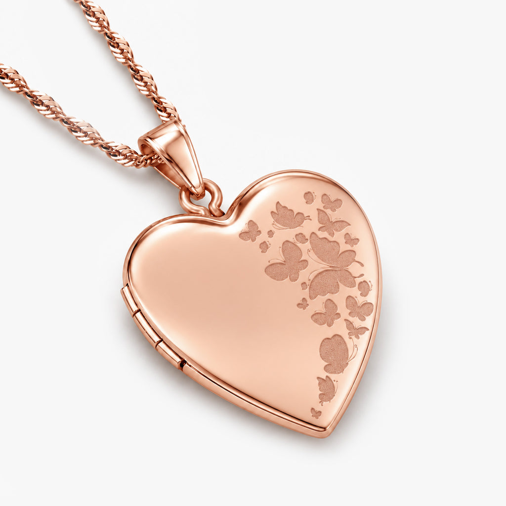 Rose Gold Plated "Butterflies" Heart Photo Locket