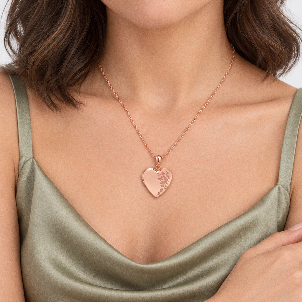 Rose Gold Plated "Butterflies" Heart Photo Locket - on model