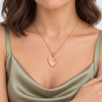 Rose Gold Plated "Butterflies" Heart Photo Locket - on model