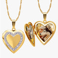 14K Gold Filled Heart Photo Locket With Diamond Border