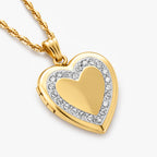 14K Gold Filled Heart Photo Locket With Diamond Border