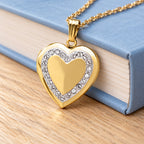 14K Gold Filled Heart Photo Locket With Diamond Border - lifestyle