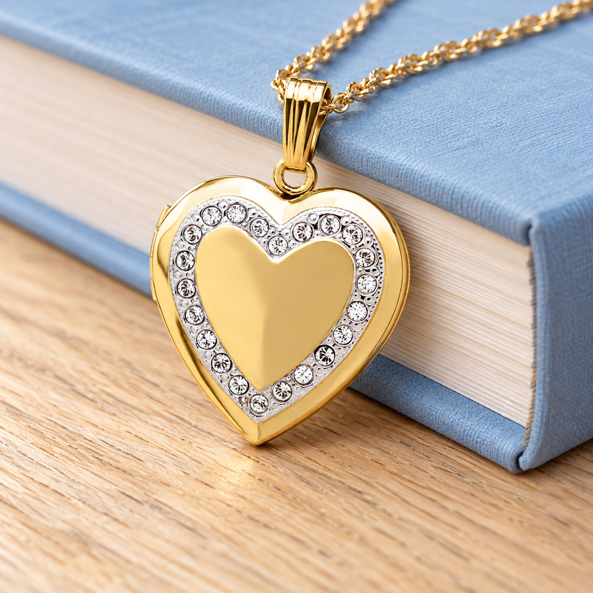 14K Gold Filled Heart Photo Locket With Diamond Border - lifestyle