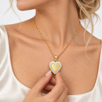 14K Gold Filled Heart Photo Locket With Diamond Border - on model
