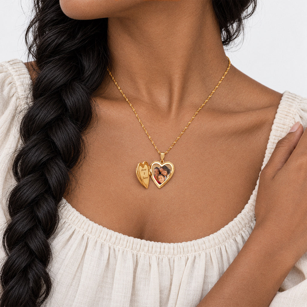 14K Gold Filled Heart Photo Locket - on model