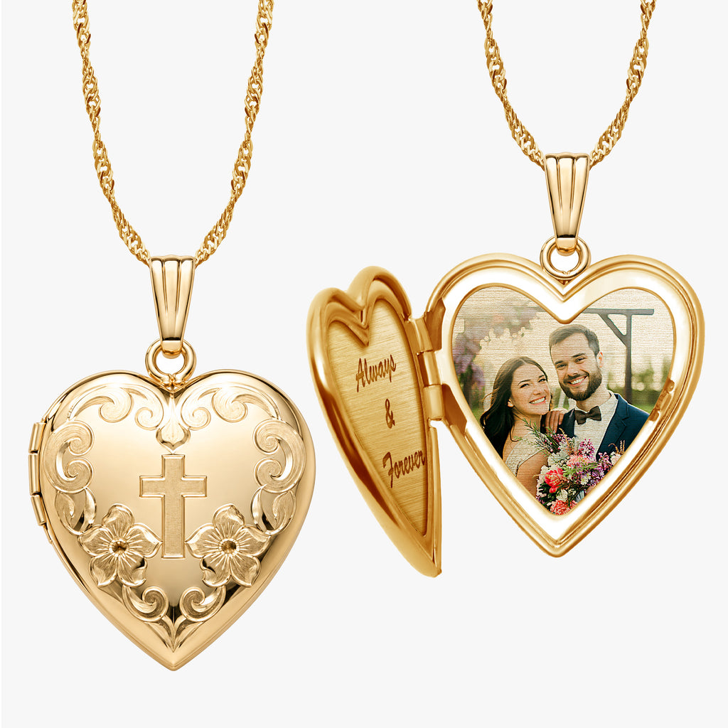 14K Gold Filled Cross Heart Photo Locket