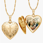 14K Gold Filled Cross Heart Photo Locket