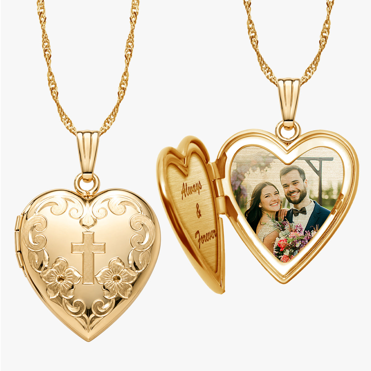 14K Gold Filled Cross Heart Photo Locket