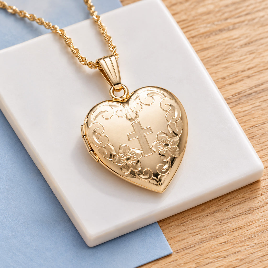 14K Gold Filled Cross Heart Photo Locket - lifestyle