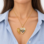 14K Gold Filled Cross Heart Photo Locket - on model