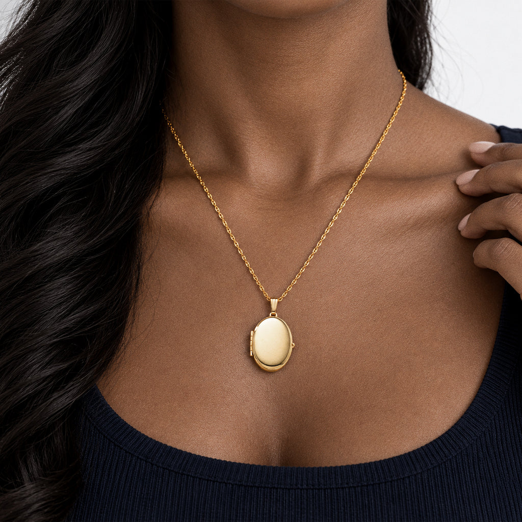 14K Gold Filled Oval 4 Photo Locket - on model