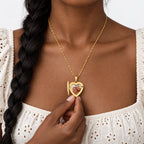 14K Gold Filled Mom Heart Photo Locket - on model