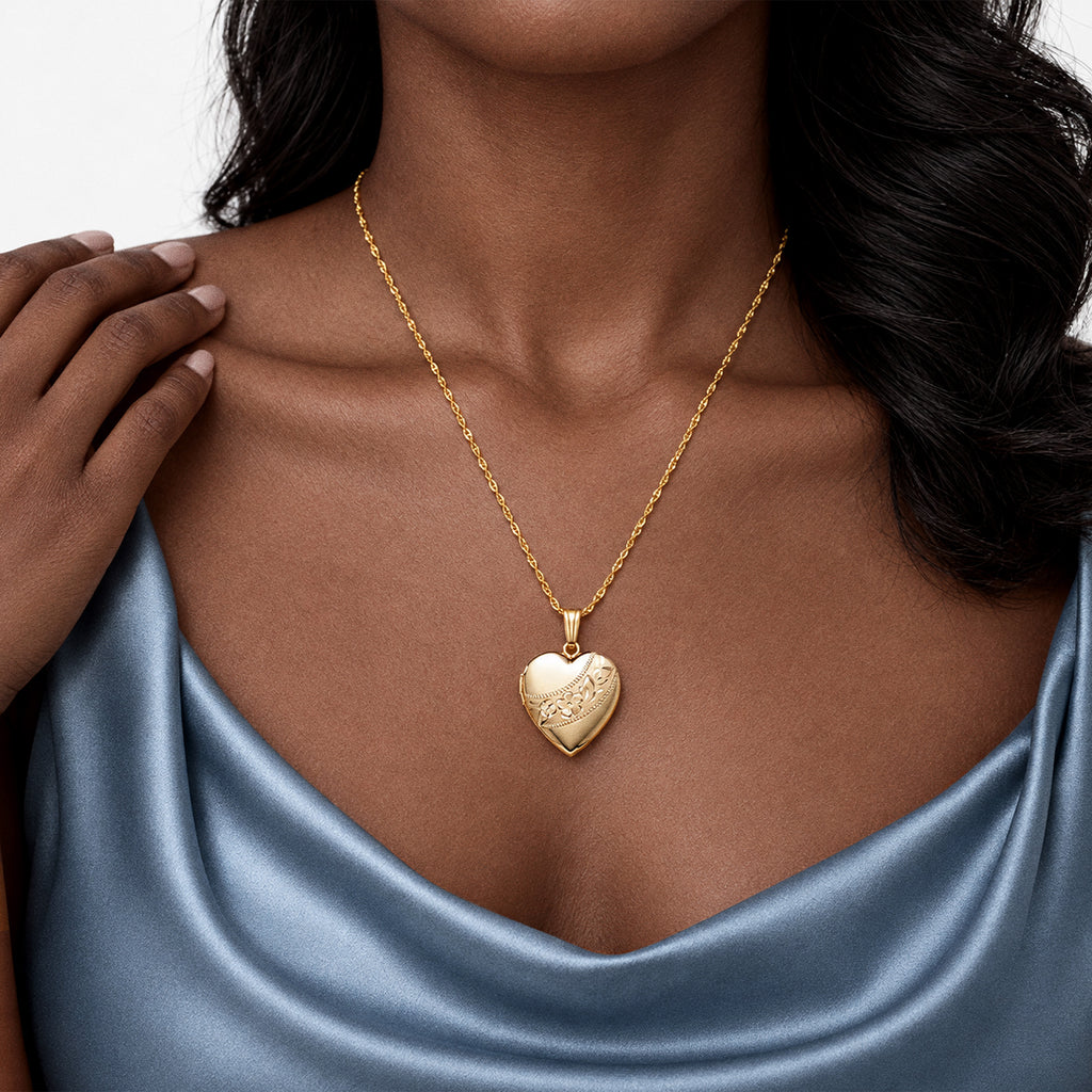 14K Gold Filled Heart Photo Locket - on model