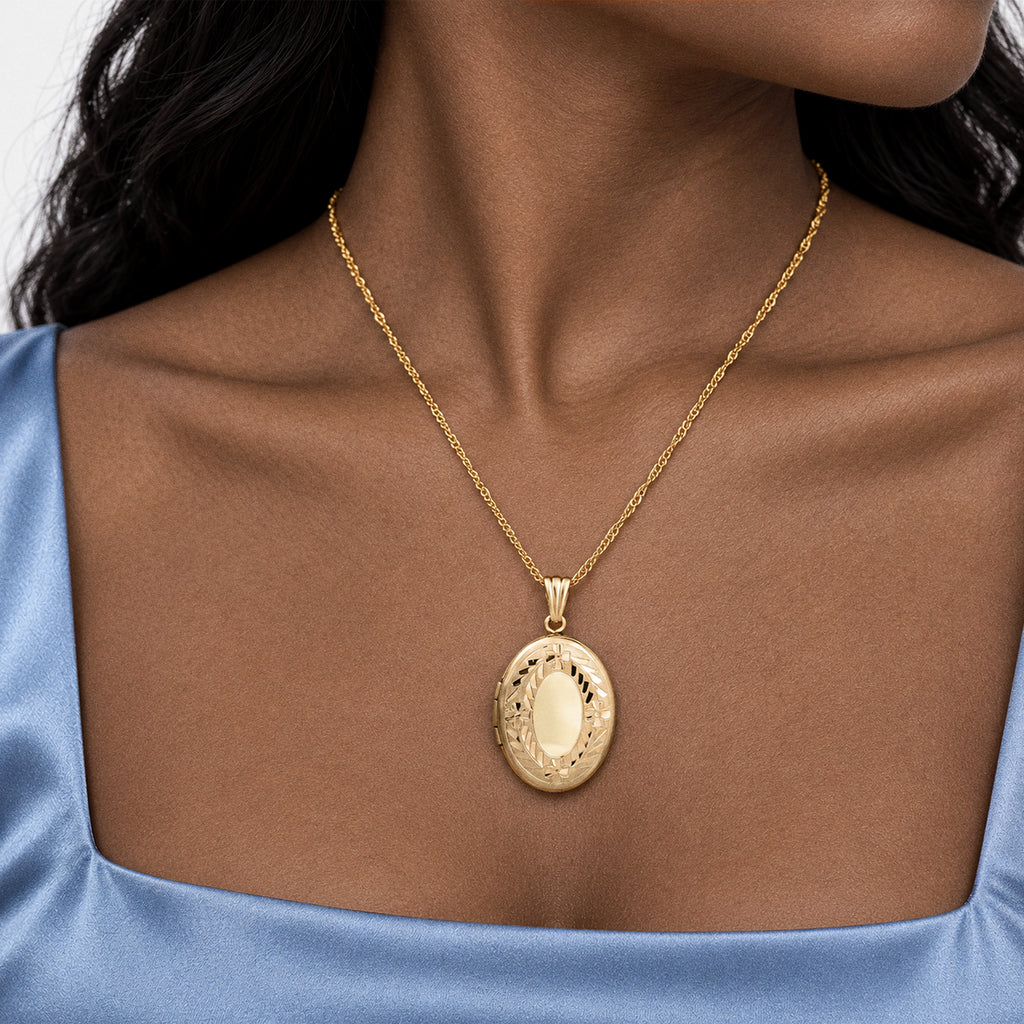 14K Gold Filled Oval Photo Locket - on model