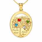Personalized Family Tree Pendant with 4 Names and Birthstones- Includes 18 Inch Chain