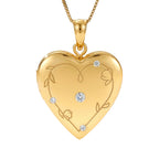 Floral Engraved Heart Locket with Diamond Accents