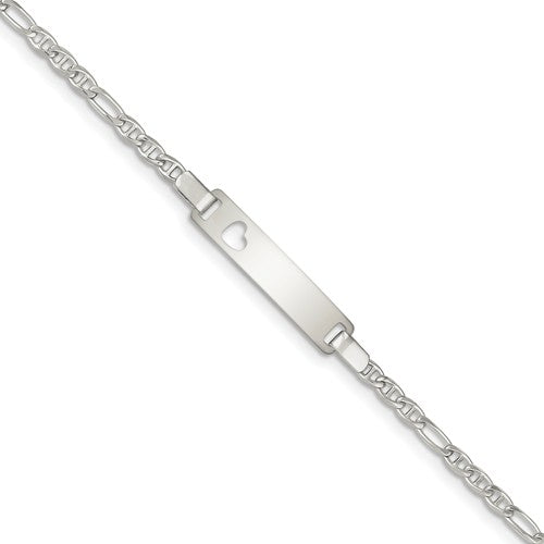 Custom Engraved Sterling Silver Children's Heart Cutout ID Bracelet