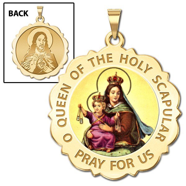 Scapular Scalloped Round Religious Medal "Color