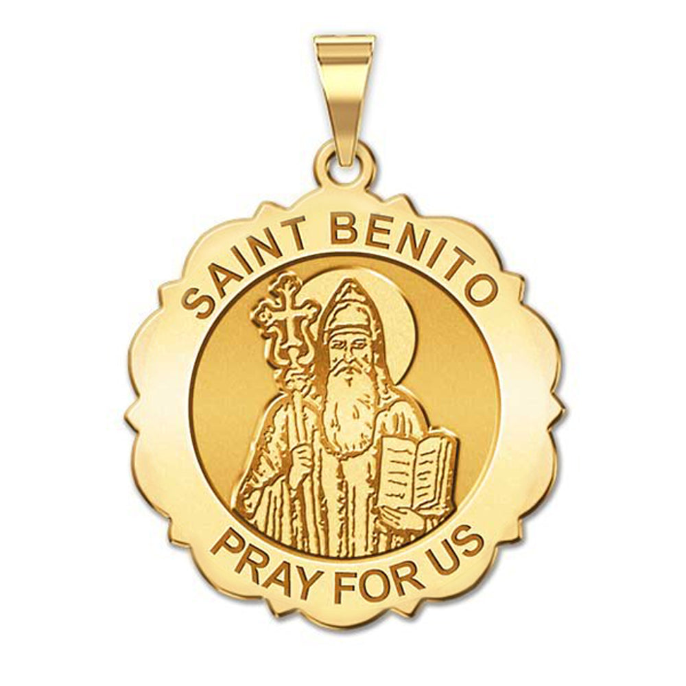 Saint Benito Scalloped Round Religious Medal
