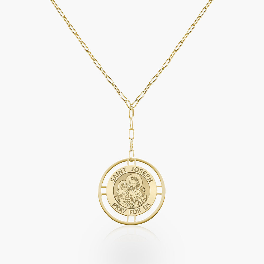 Round Saint Joseph Medal with Open Border Necklace