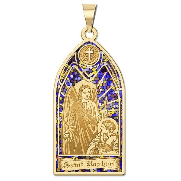 Saint Raphael - Stained Glass Religious Medal "EXCLUSIVE"