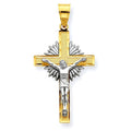 14K Two-Tone Gold Diamond-cut Crucifix w/Sunrays Pendant