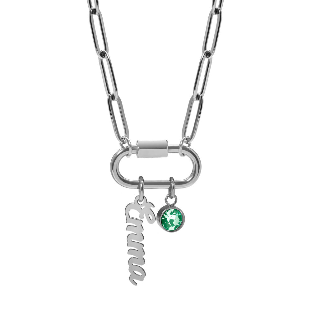 Personalized Script Name & Birthstone On Paperclip Chain