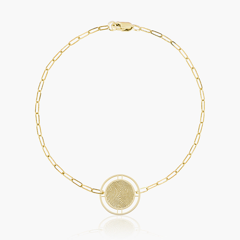 Round Fingerprint Pendant with Open Border Paperclip Bracelet