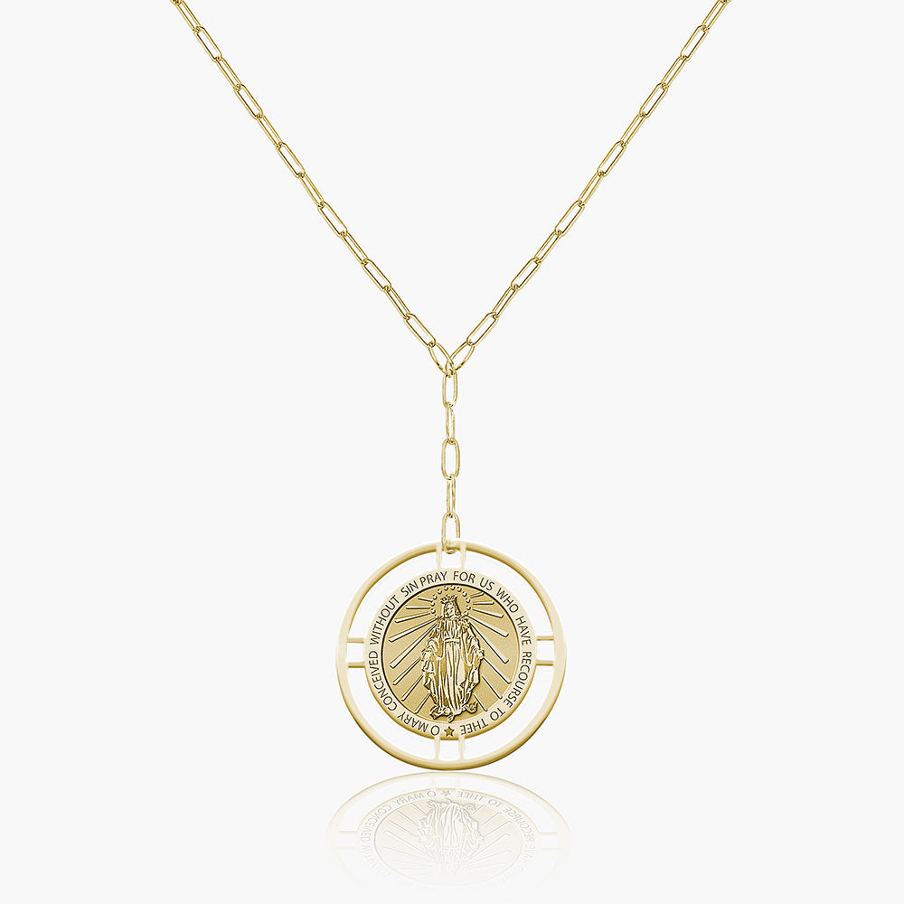 Round Miraculous Medal with Open Border Necklace