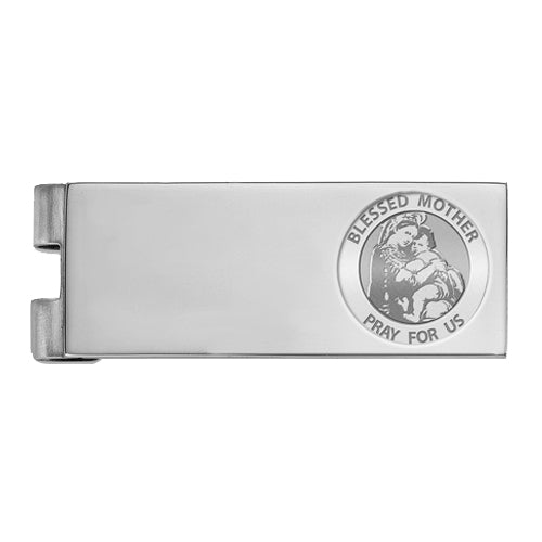 Stainless Steel Engravable "Blessed Mother" Virgin Mary Money Clip