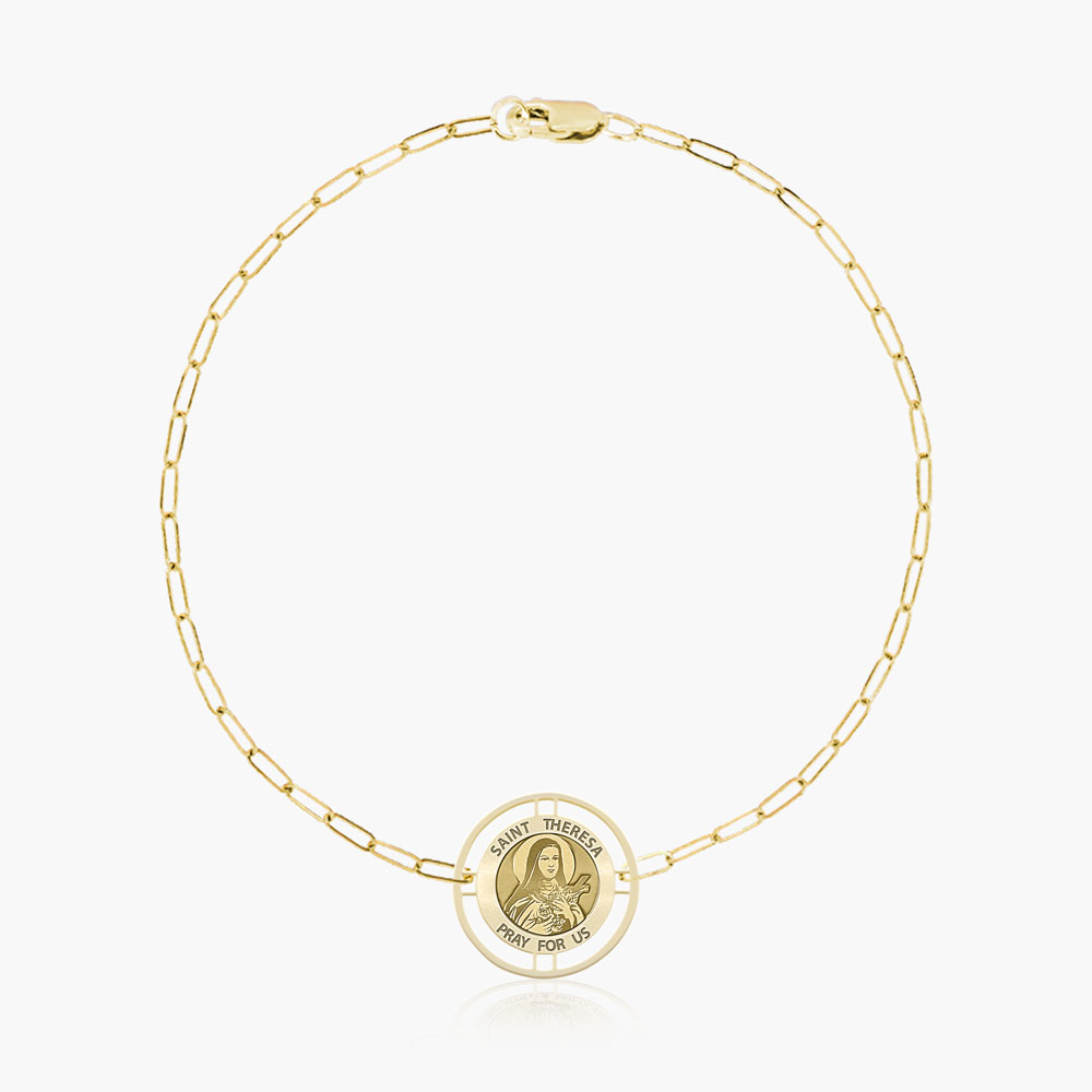 Round Saint Theresa of Lisieux with Open Border Paperclip Bracelet