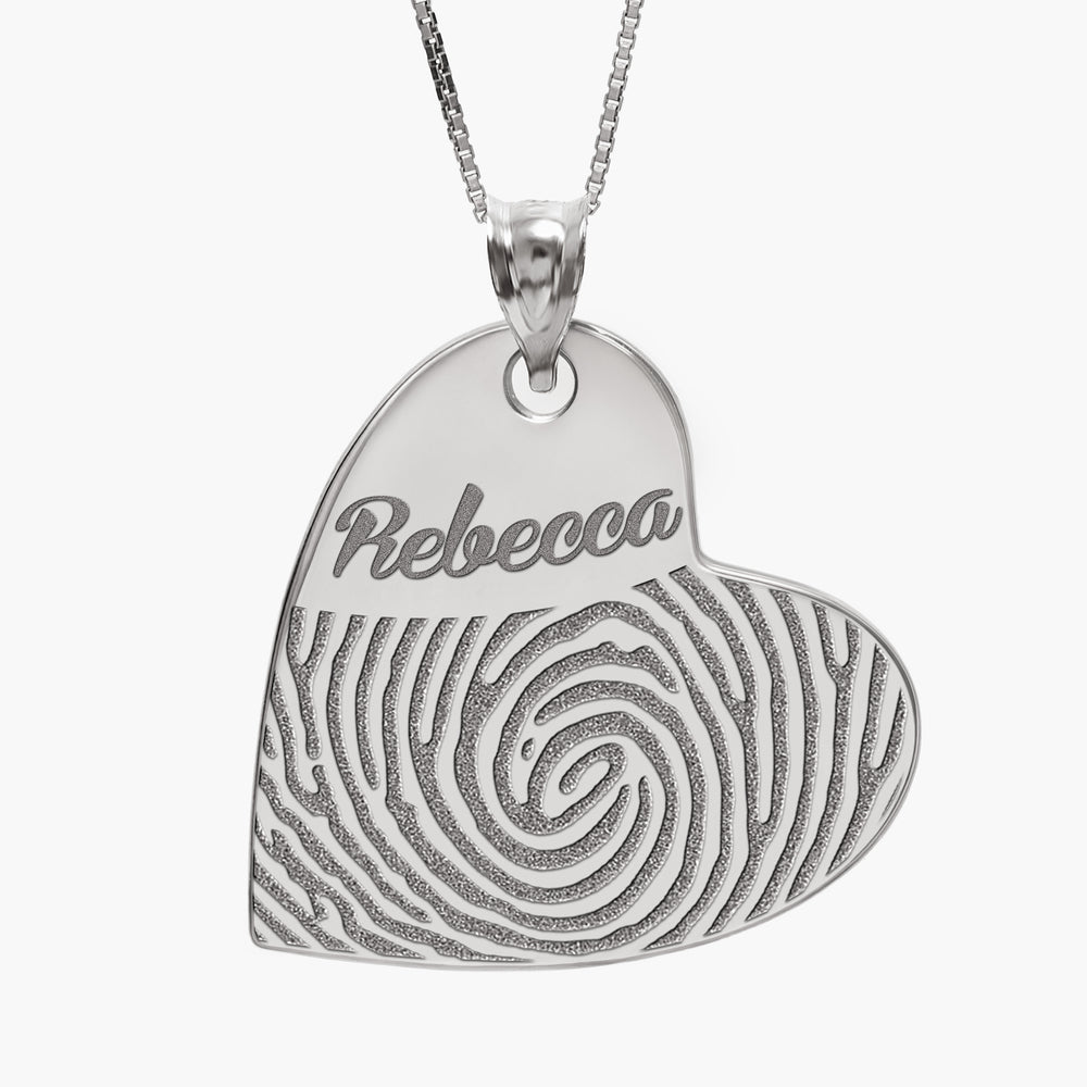 Custom Fingerprint Dangle Heart Charm or Pendant with Reverse Photo Option