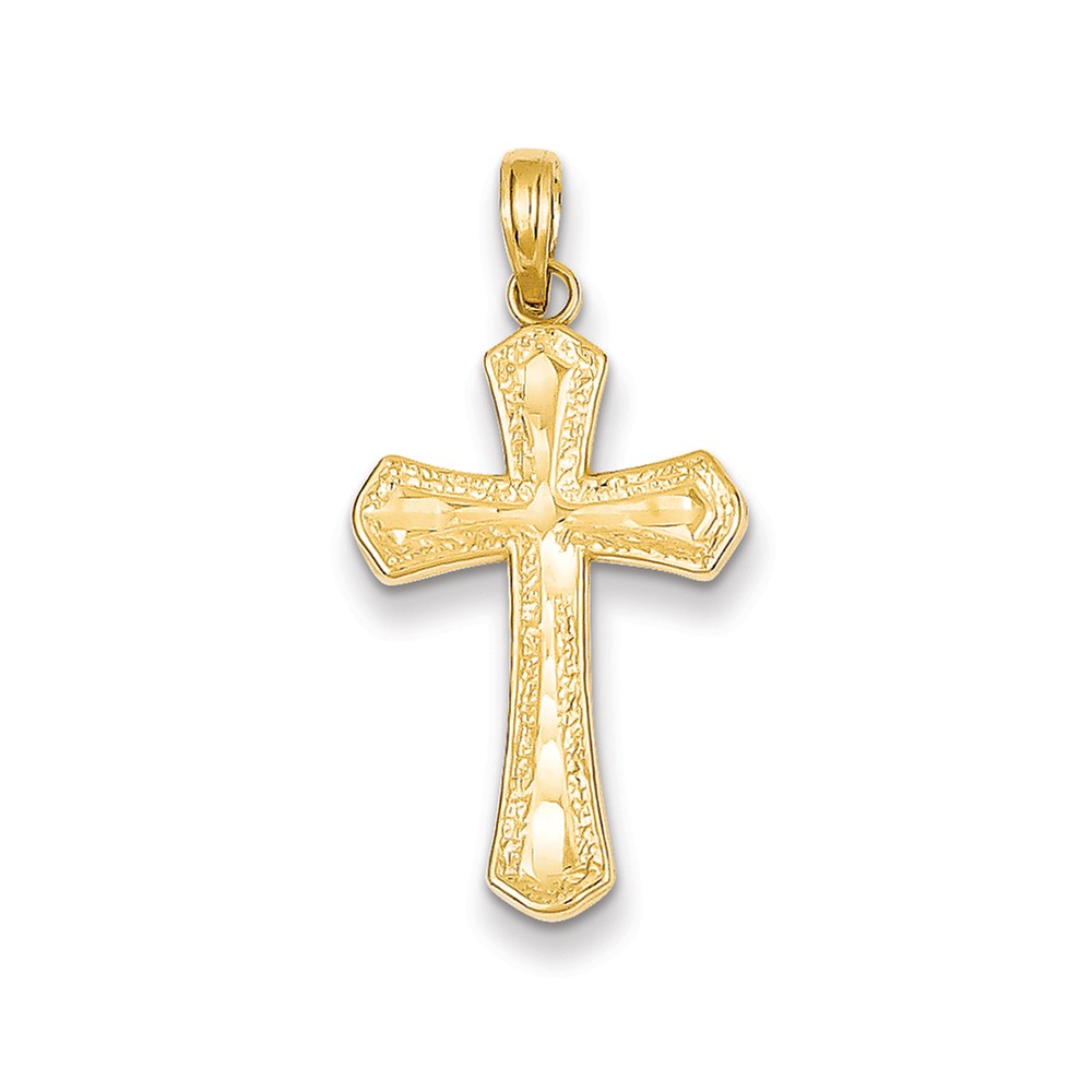 14K Diamond-cut Beveled Edges Cross Pendant