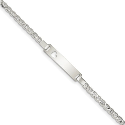 Custom Engraved Sterling Silver Children's Heart Cutout ID Bracelet