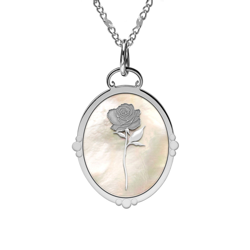 Personalized Birth Flower Ornate Oval Necklace