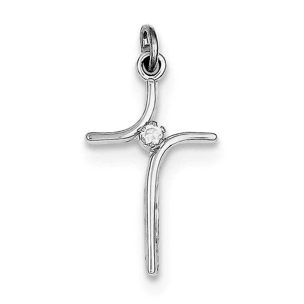 Rhodium-Plated Cross with CZ Center Pendant
