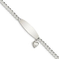 Custom Engraved Sterling Silver Women's Heart Charm ID Bracelet