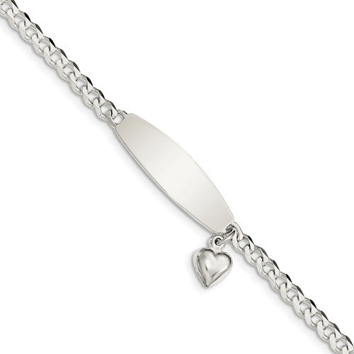 Custom Engraved Sterling Silver Women's Heart Charm ID Bracelet