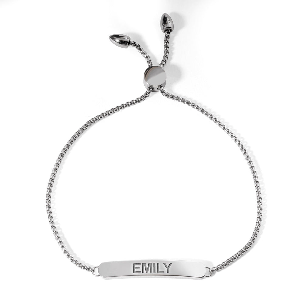 Custom Engraved Sterling Silver Curb Link ID Adjustable Bracelet