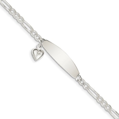 Custom Engraved Sterling Silver Women's Heart Charm ID Bracelet