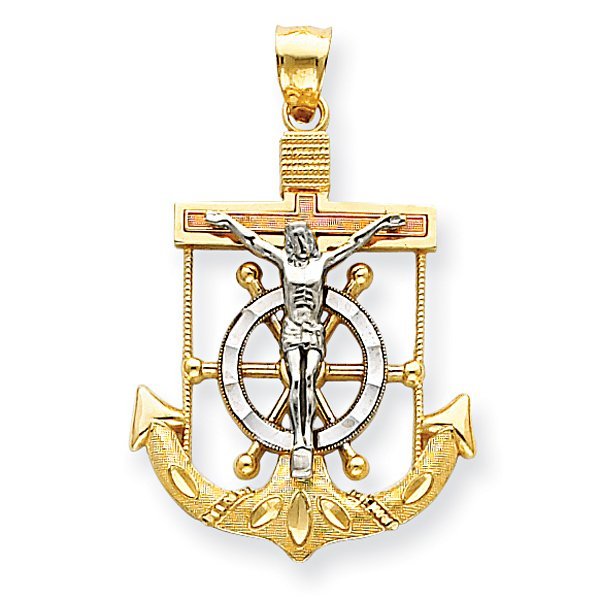 14K Tri-Color Gold Mariner's Cross Pendant