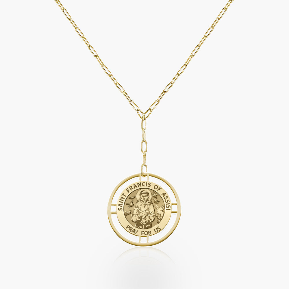 Round Saint Francis of Assisi Medal with Open Border Necklace