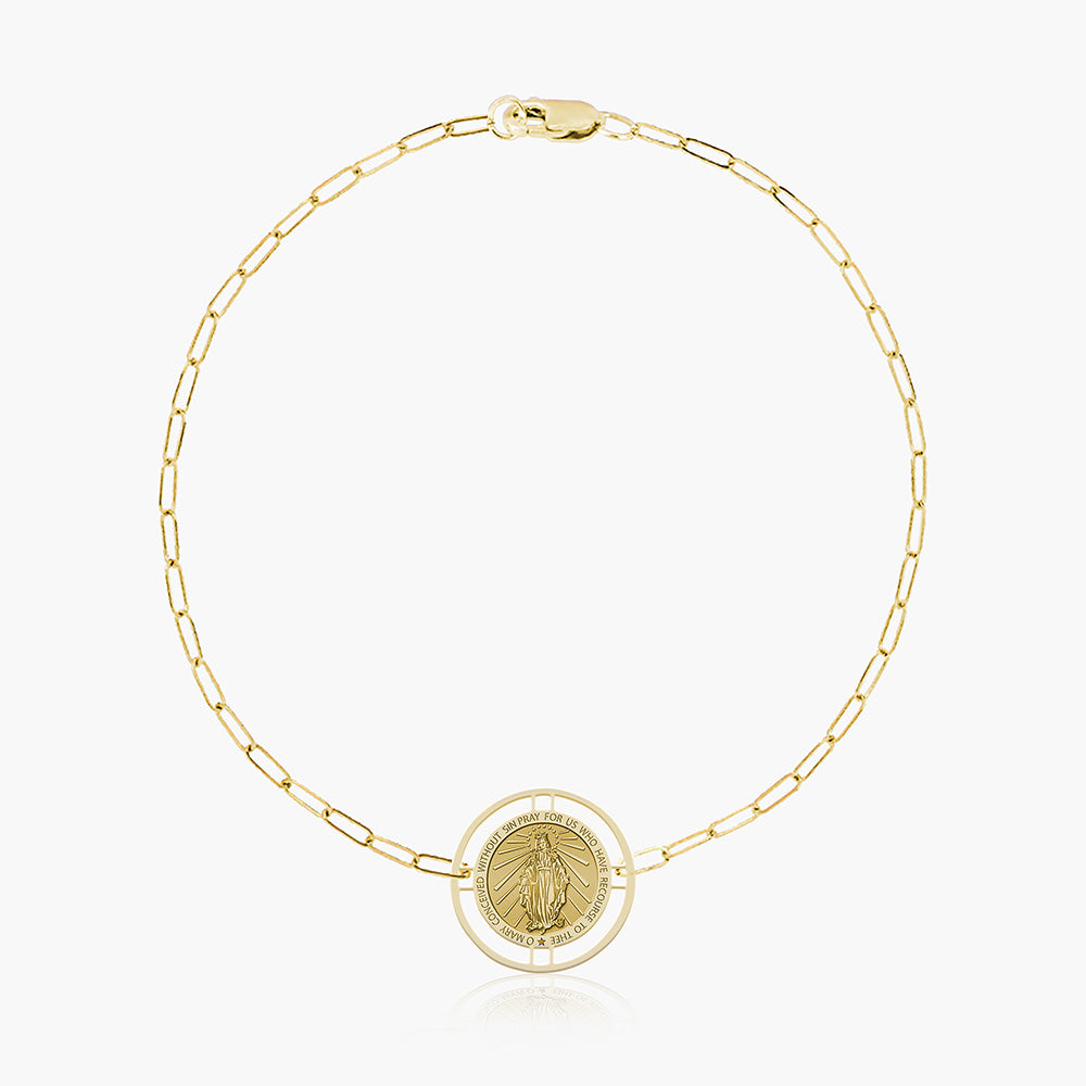 Round Miraculous Medal with Open Border Paperclip Bracelet