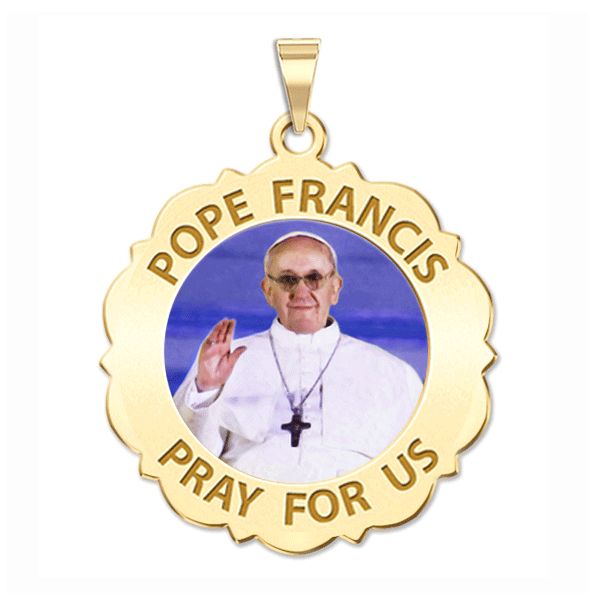 Pope Francis Scalloped Round Religious Medal " Color