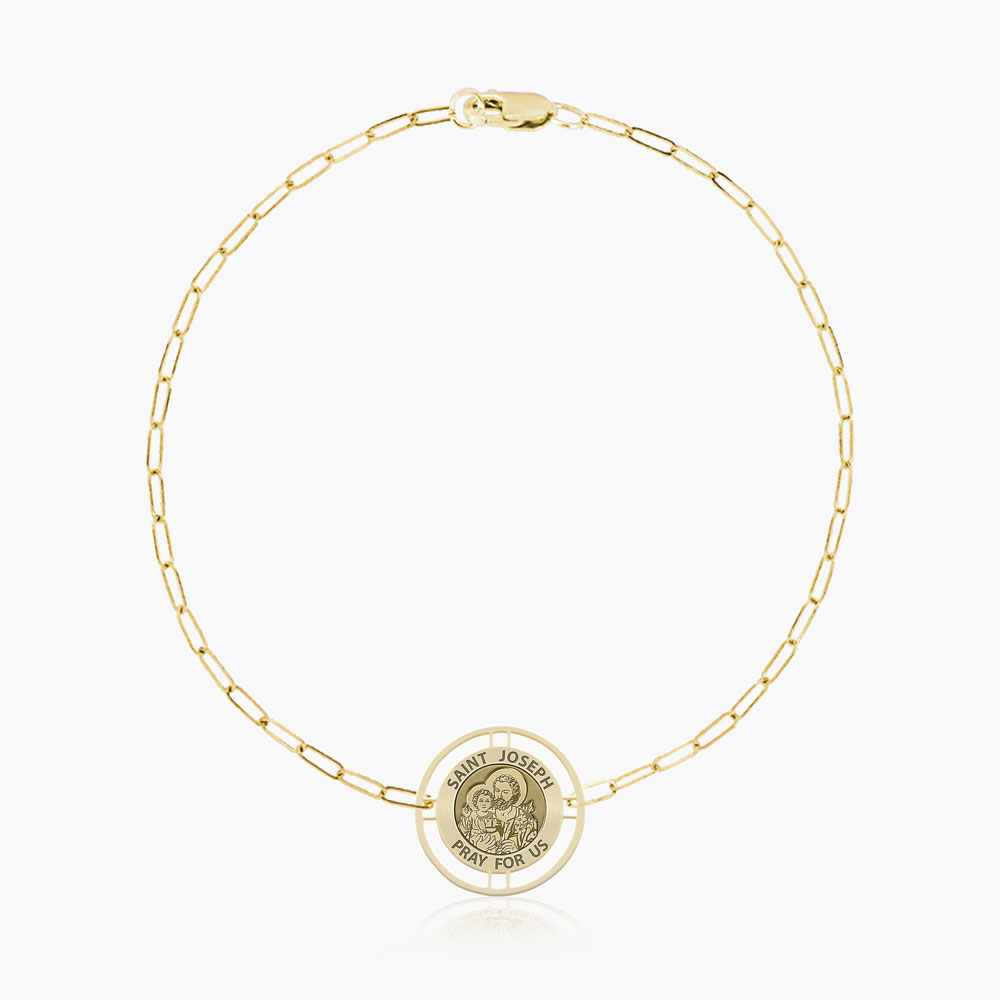 Round Saint Joseph with Open Border Paperclip Bracelet
