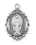 Pewter Fancy Frame Miraculous Medal with 18 inch Chain
