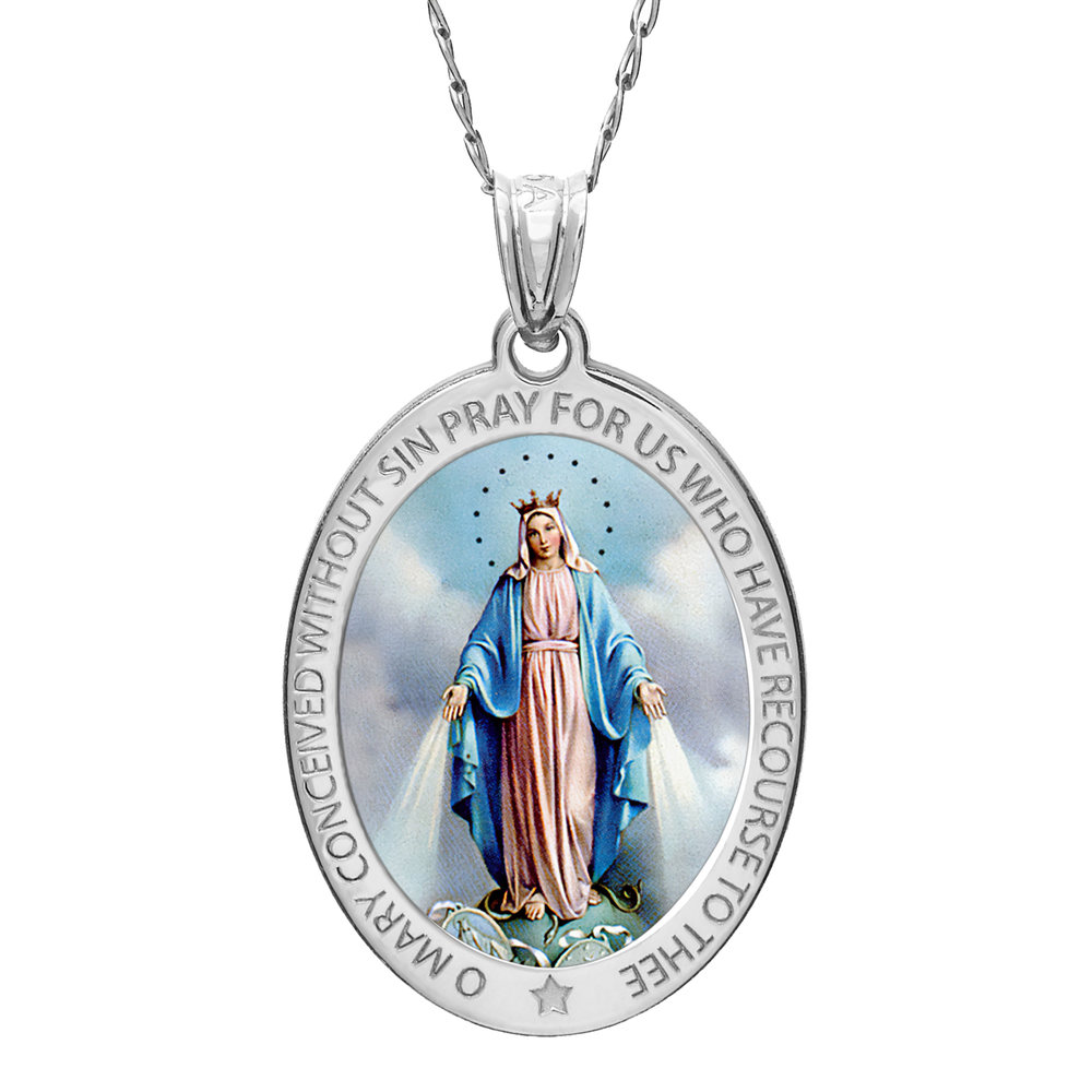 Miraculous Medal Color Oval Pendant