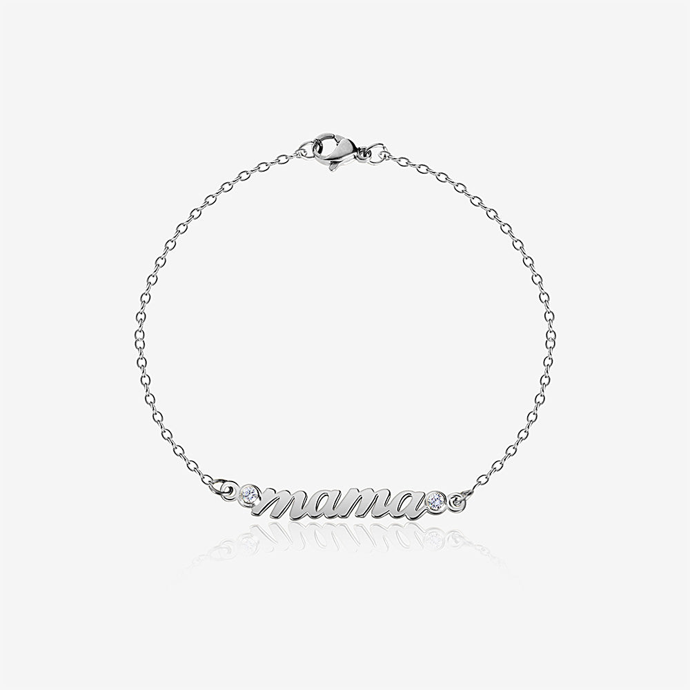 Mama Script Adjustable Bracelet With Cz's
